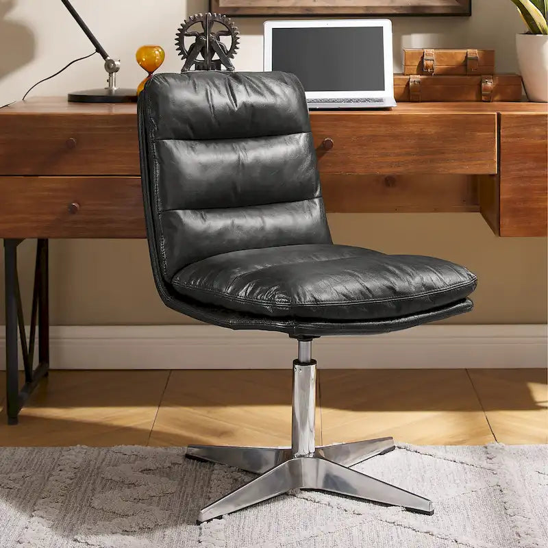 Chaise de bureau Mid-Century Modern en cuir véritable