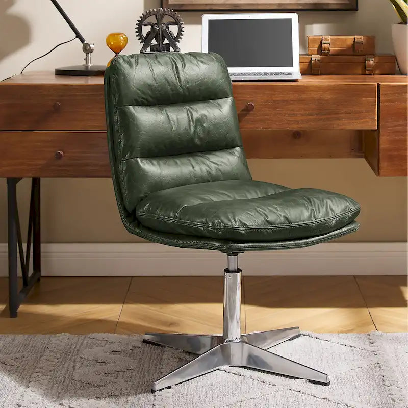 Chaise de bureau Mid-Century Modern en cuir véritable