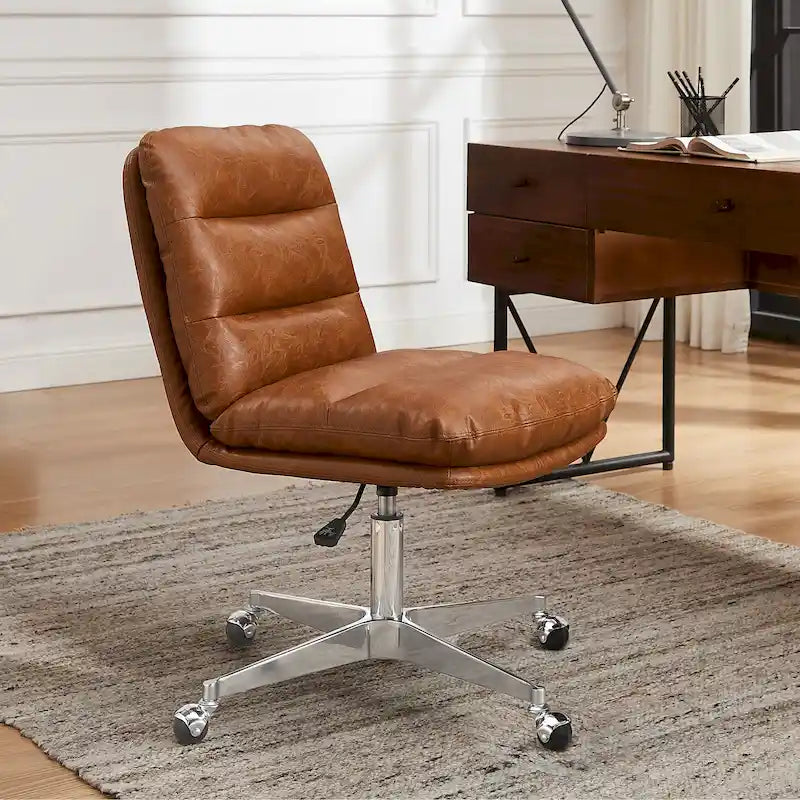 Chaise de bureau Mid-Century Modern en cuir véritable