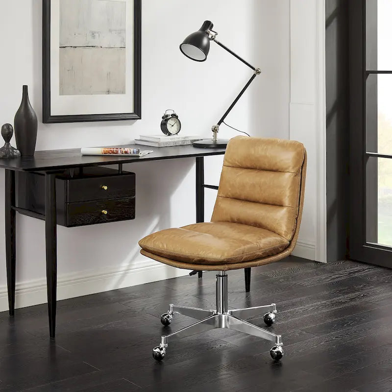Chaise de bureau Mid-Century Modern en cuir véritable