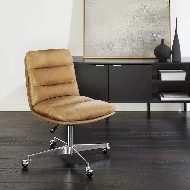 Chaise de bureau Mid-Century Modern en cuir véritable