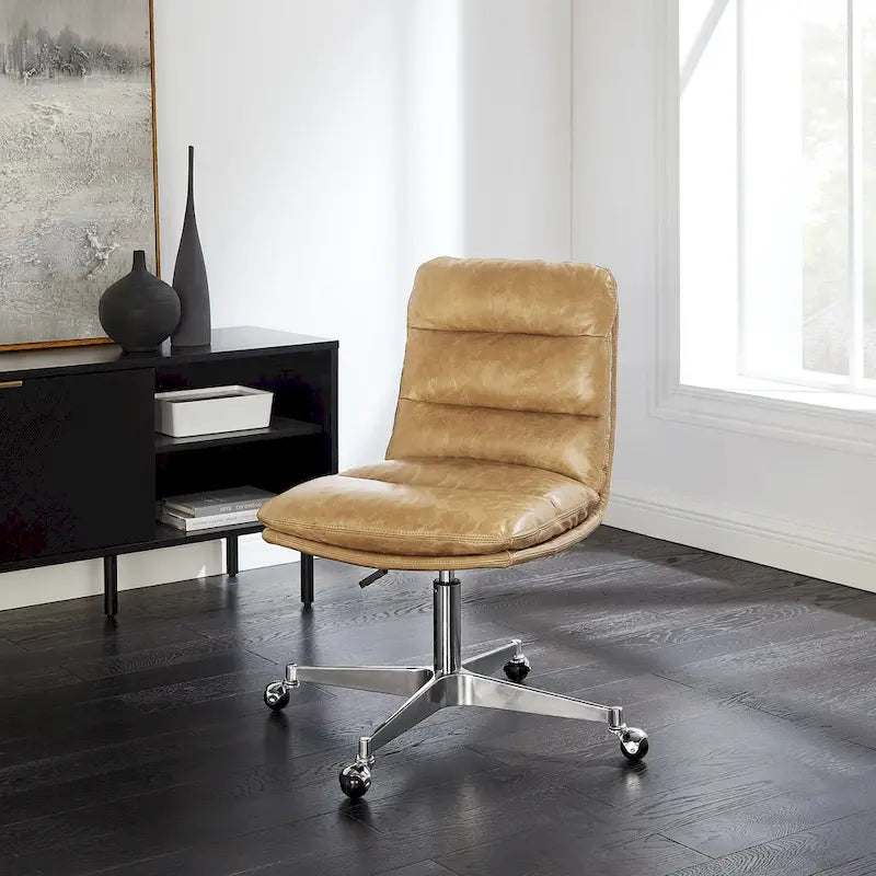 Chaise de bureau Mid-Century Modern en cuir véritable