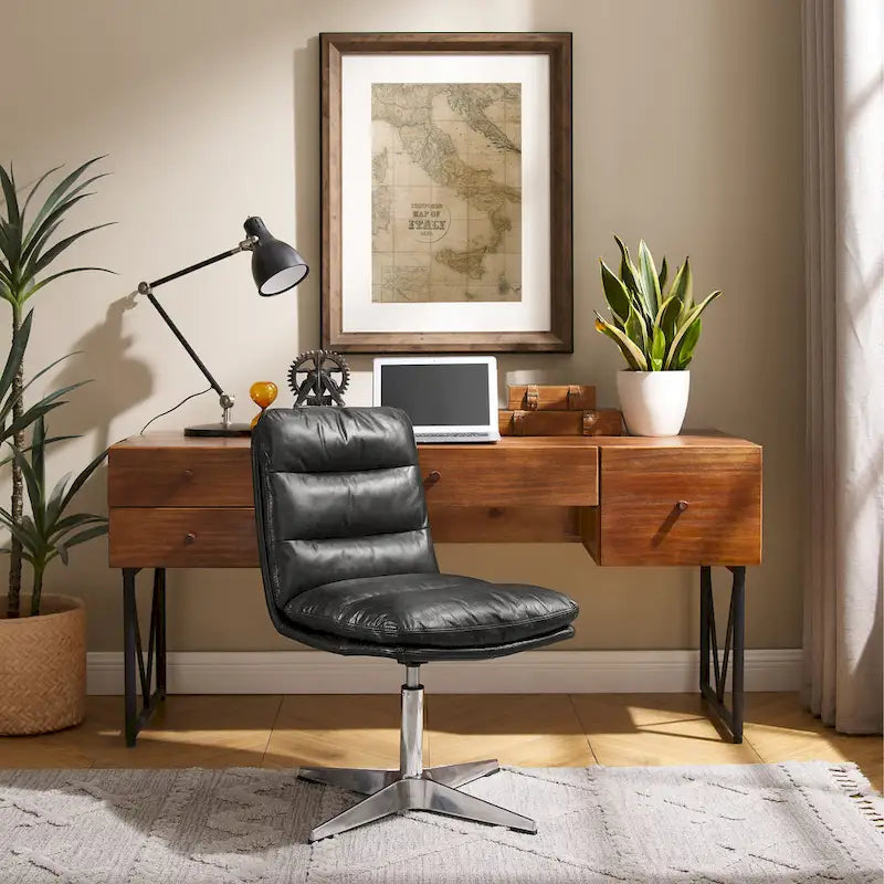 Chaise de bureau Mid-Century Modern en cuir véritable