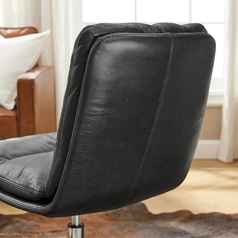 Chaise de bureau Mid-Century Modern en cuir véritable