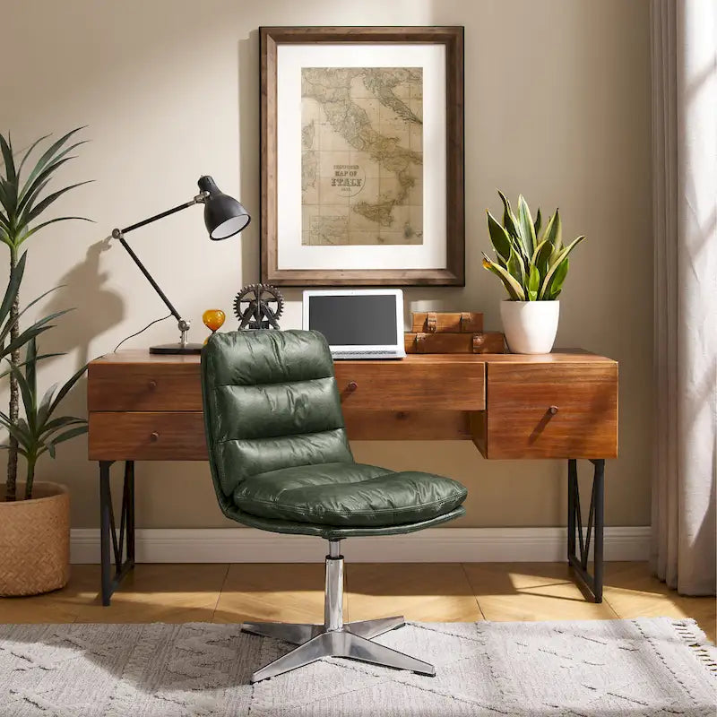 Chaise de bureau Mid-Century Modern en cuir véritable