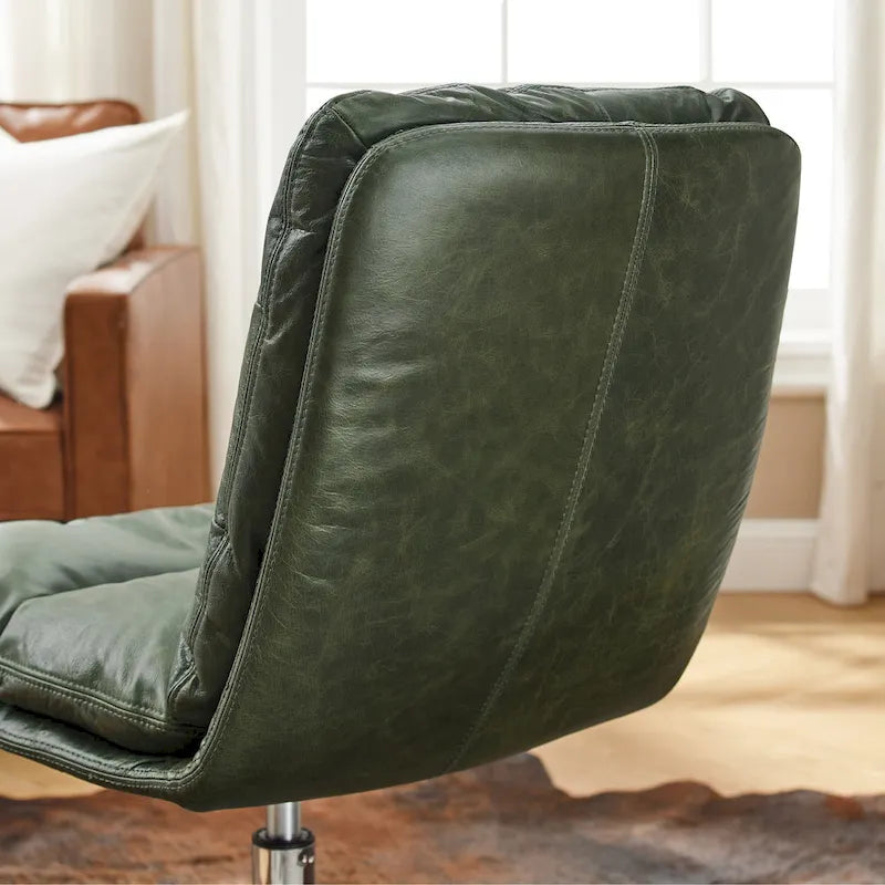 Chaise de bureau Mid-Century Modern en cuir véritable
