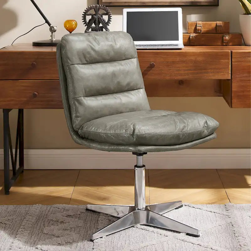 Chaise de bureau Mid-Century Modern en cuir véritable