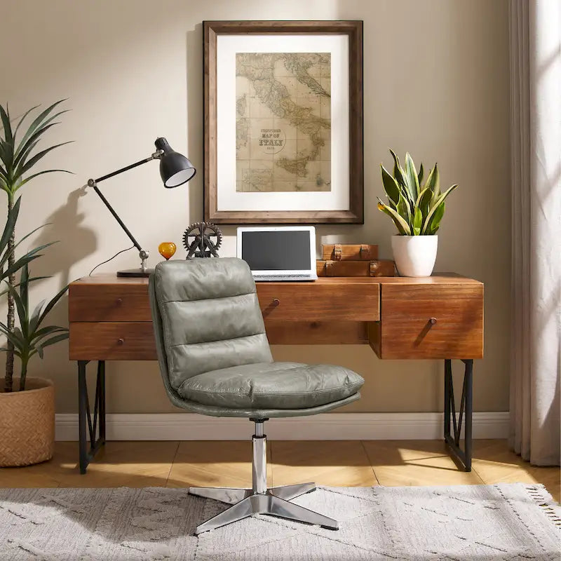 Chaise de bureau Mid-Century Modern en cuir véritable
