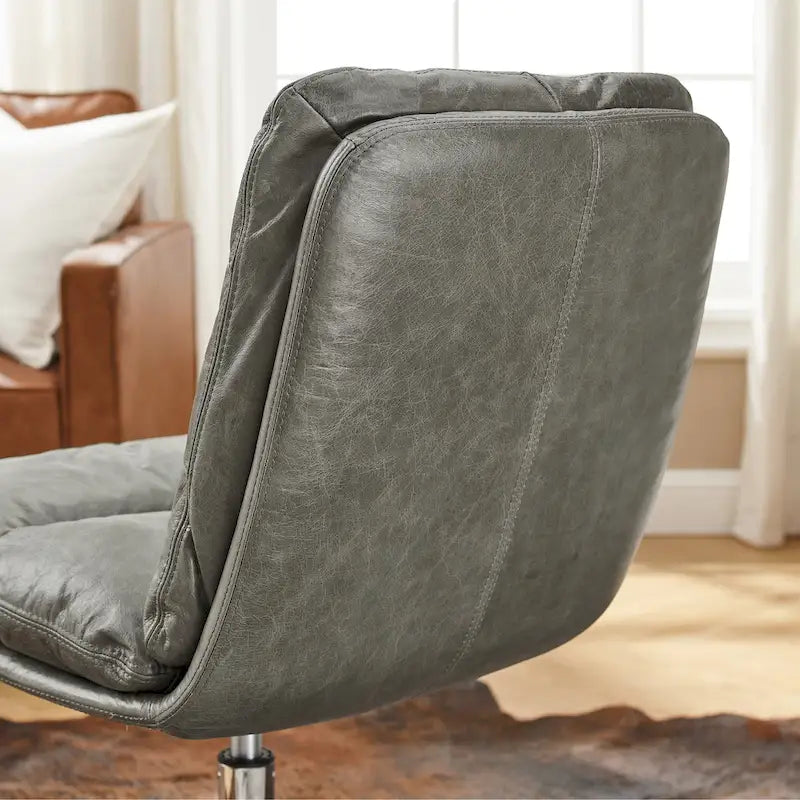 Chaise de bureau Mid-Century Modern en cuir véritable