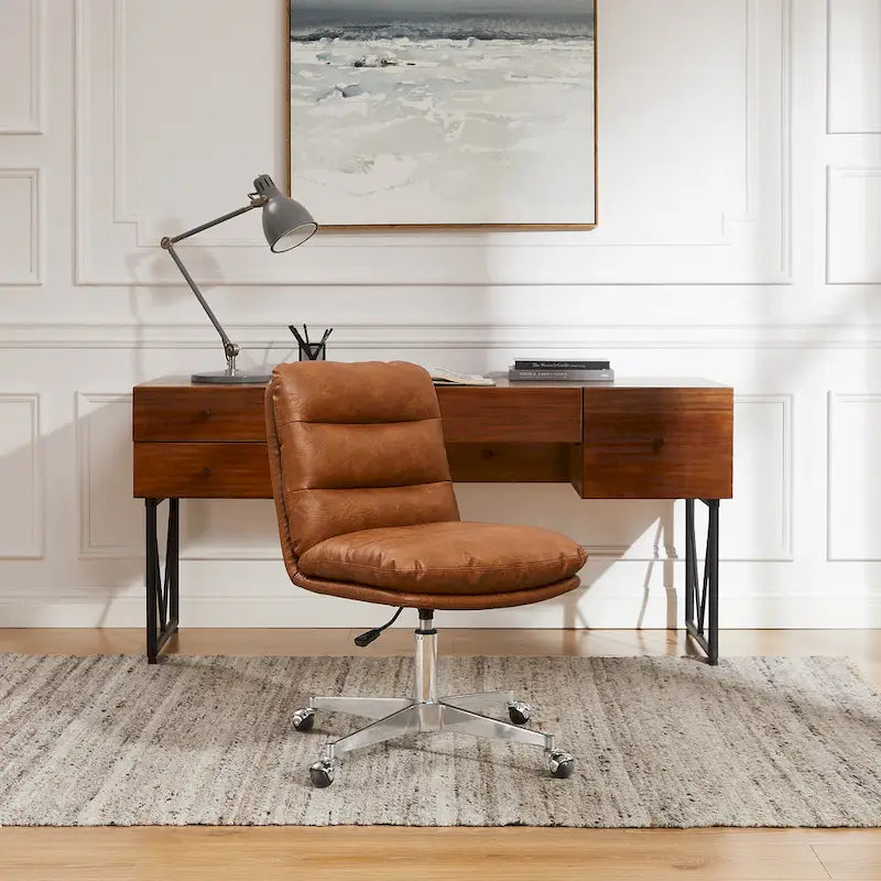 Chaise de bureau Mid-Century Modern en cuir véritable