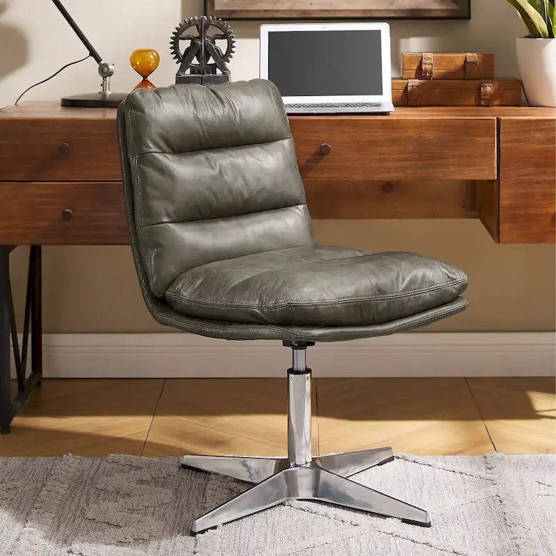 Chaise de bureau Mid-Century Modern en cuir véritable