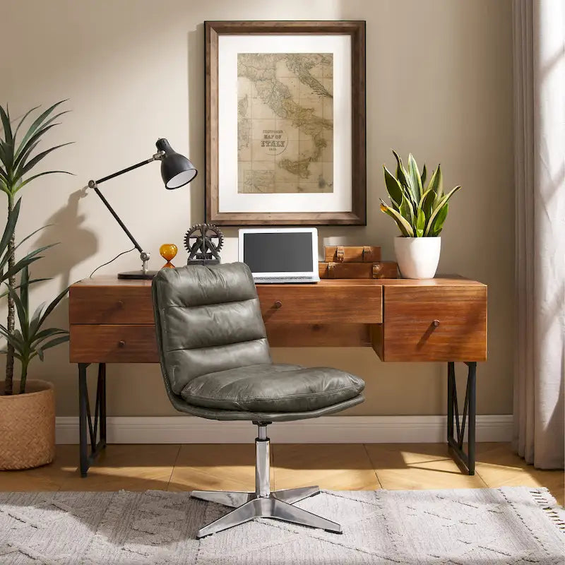 Chaise de bureau Mid-Century Modern en cuir véritable