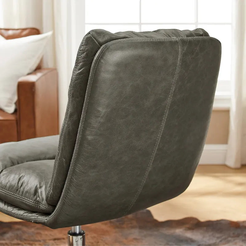 Chaise de bureau Mid-Century Modern en cuir véritable