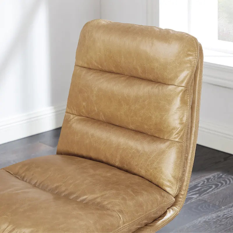 Chaise de bureau Mid-Century Modern en cuir véritable
