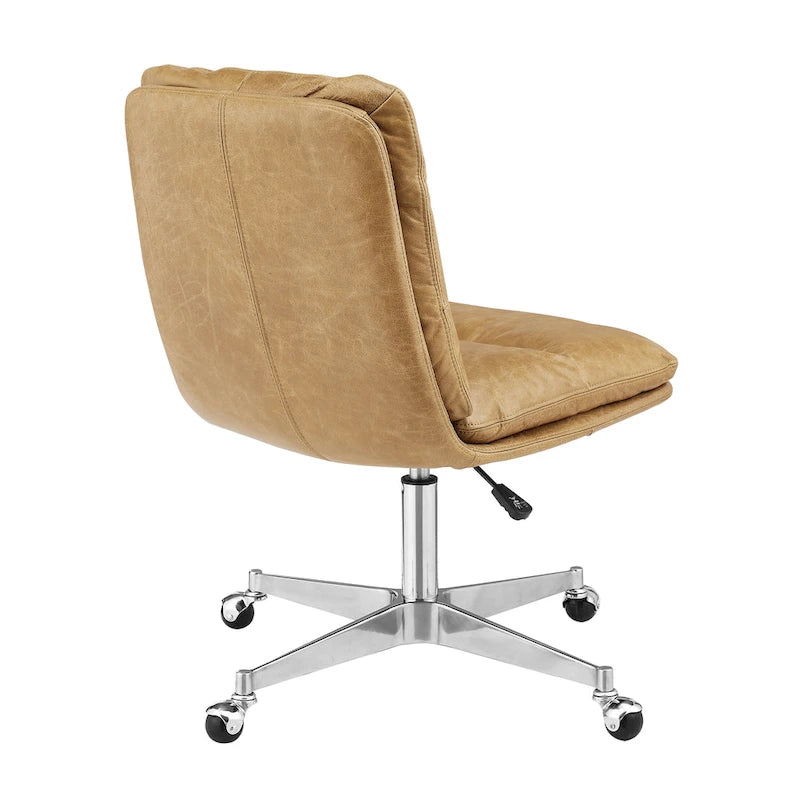 Chaise de bureau Mid-Century Modern en cuir véritable