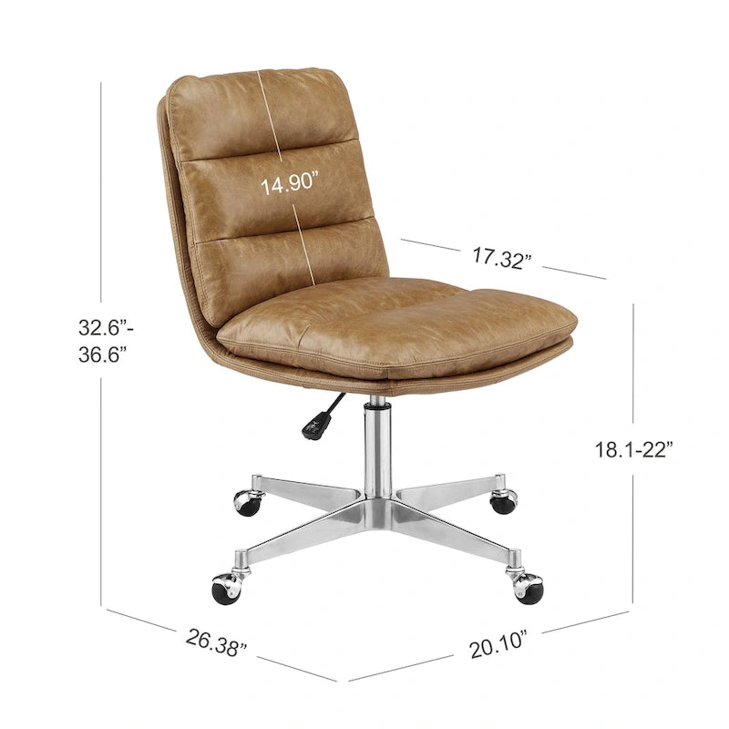 Chaise de bureau Mid-Century Modern en cuir véritable
