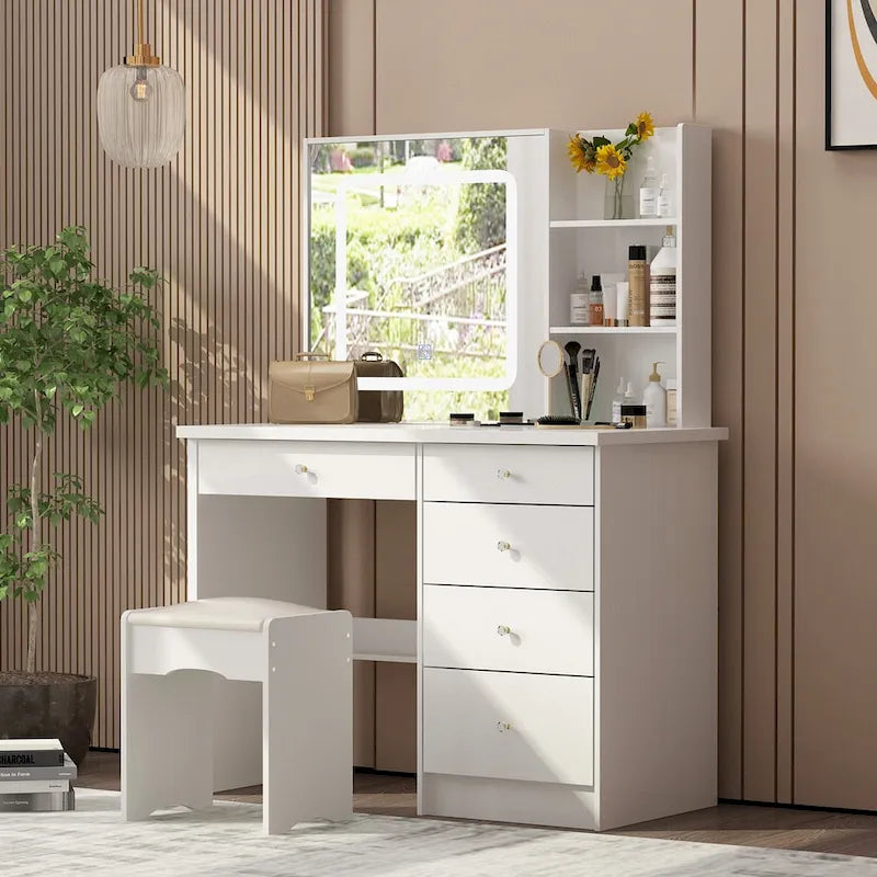 Coiffeuse (Tabouret et miroir tactile 3 couleurs inclus)