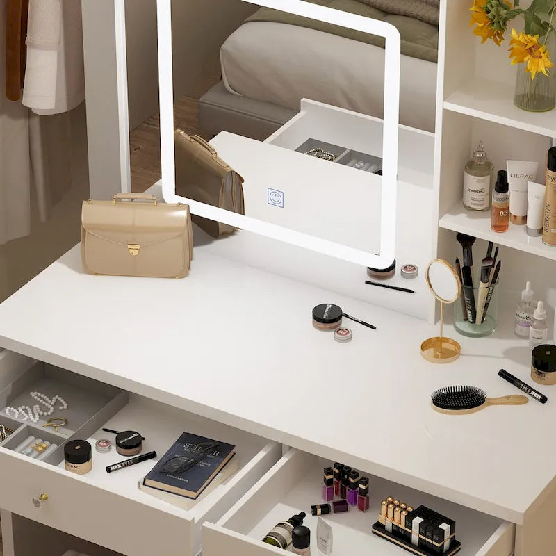 Coiffeuse (Tabouret et miroir tactile 3 couleurs inclus)