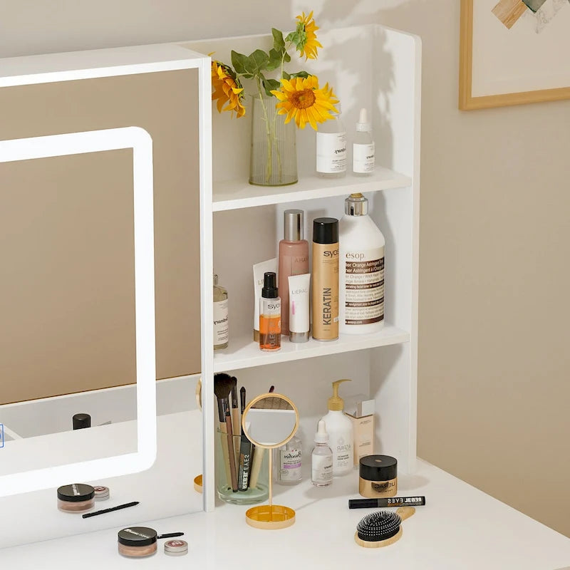Coiffeuse (Tabouret et miroir tactile 3 couleurs inclus)
