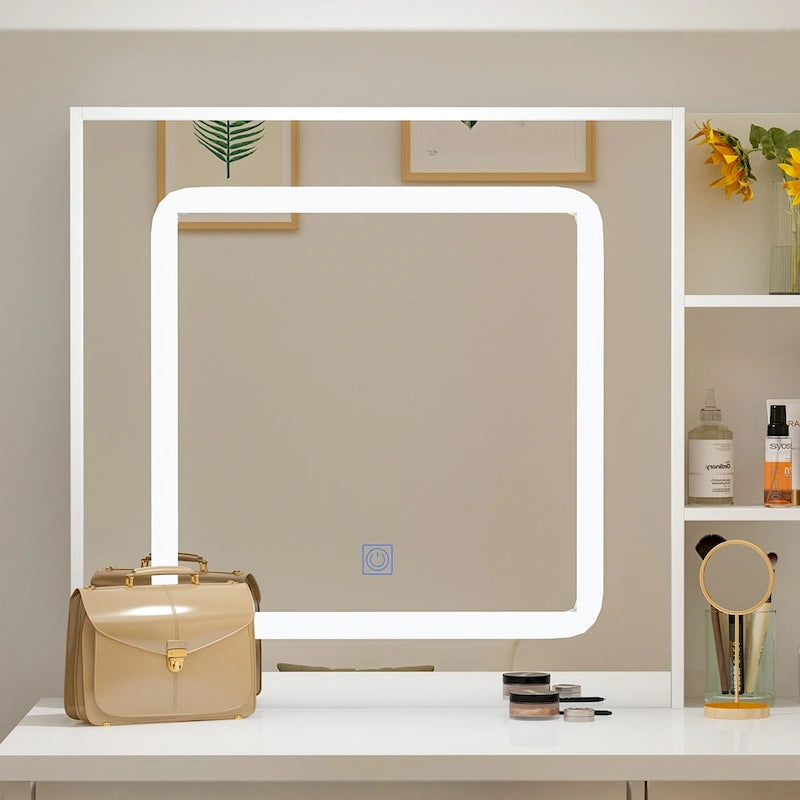Coiffeuse (Tabouret et miroir tactile 3 couleurs inclus)