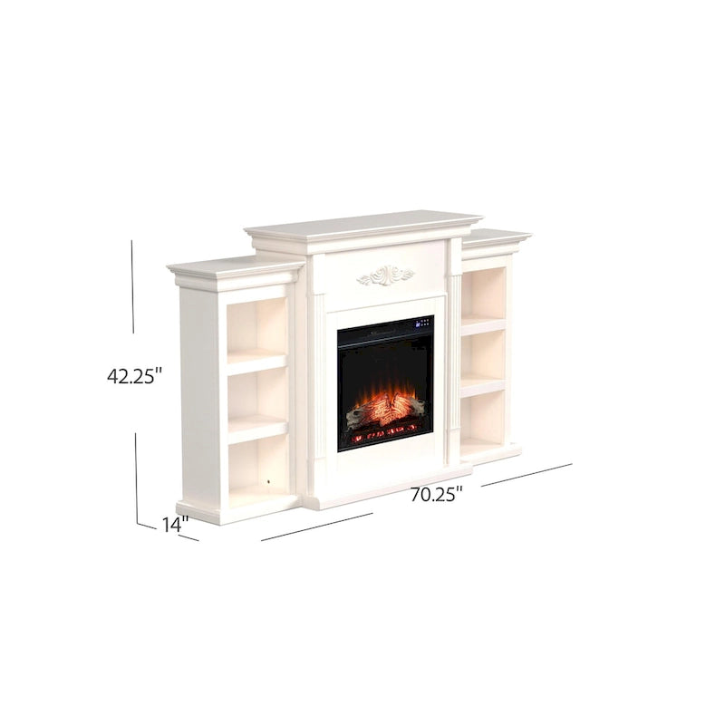Meuble de cheminée électrique avec étagères de rangement