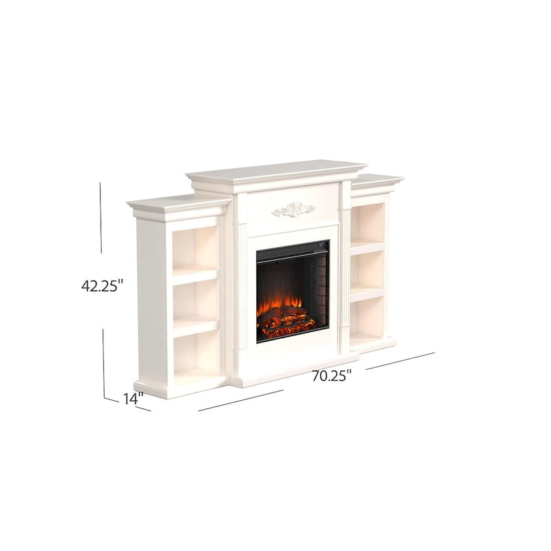 Meuble de cheminée électrique avec étagères de rangement