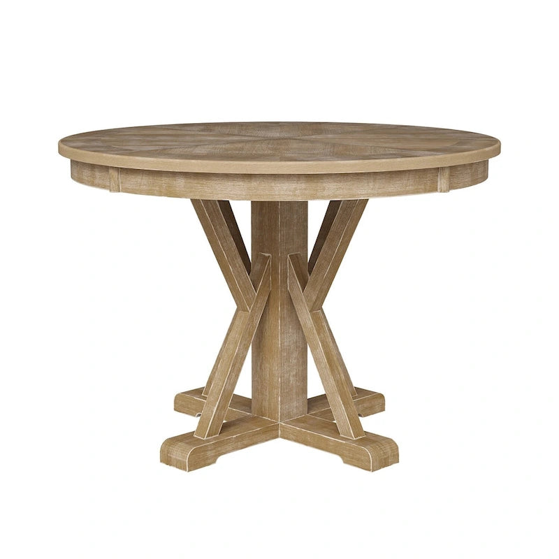 Table à manger ronde en bois massif naturel avec piètement croisé