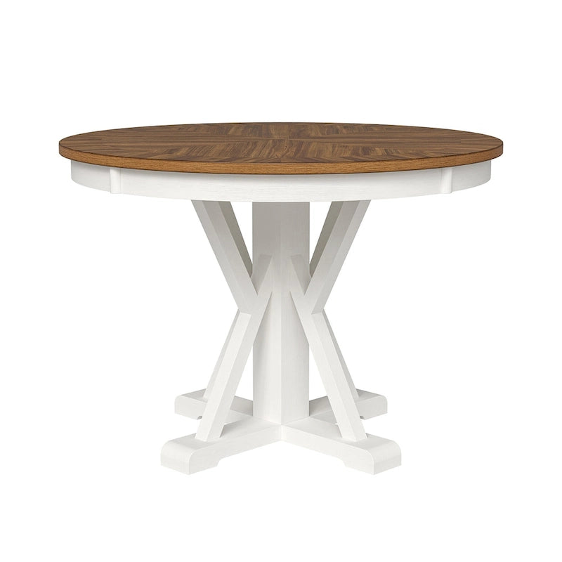 Table à manger ronde en bois massif naturel avec piètement croisé