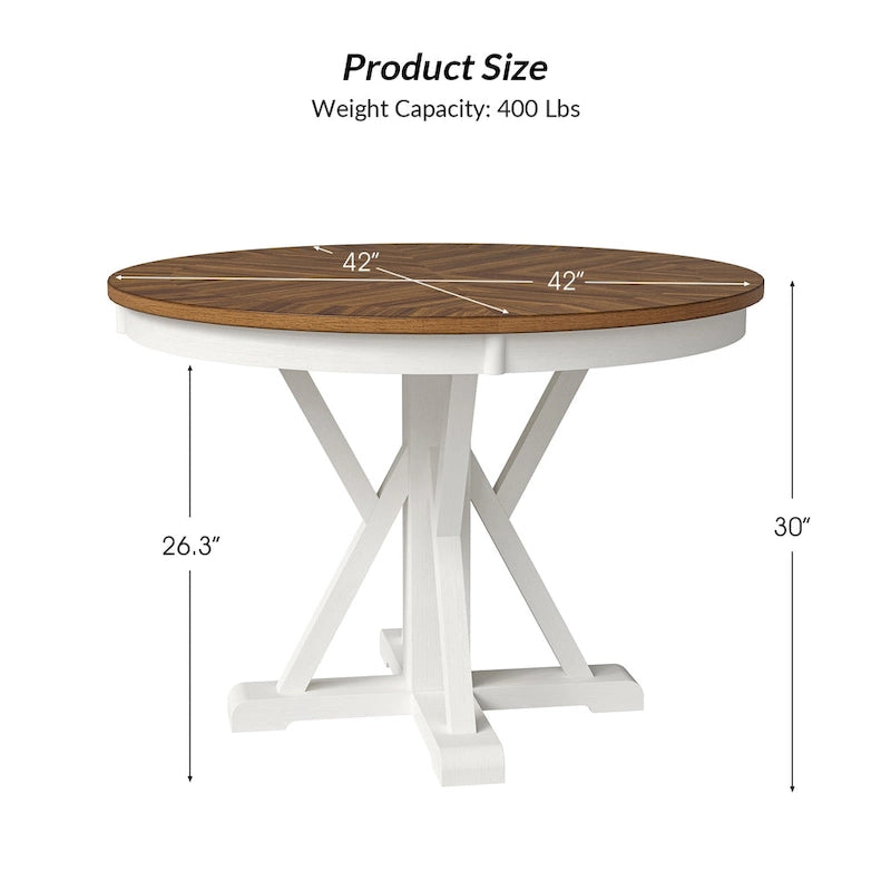 Table à manger ronde en bois massif naturel avec piètement croisé