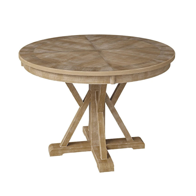 Table à manger ronde en bois massif naturel avec piètement croisé
