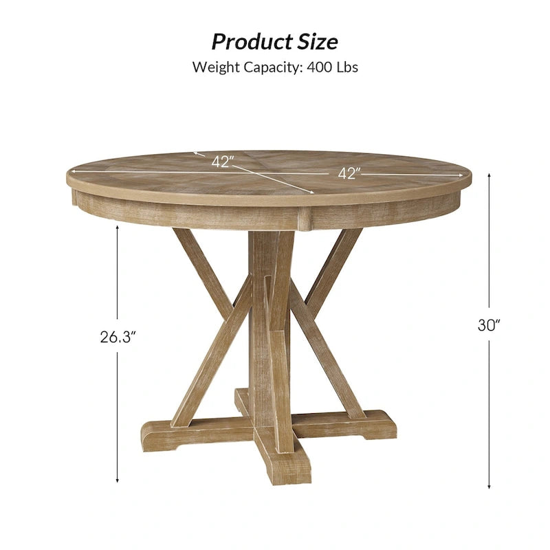 Table à manger ronde en bois massif naturel avec piètement croisé