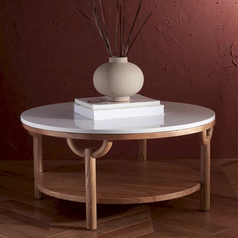 Table basse ronde à double plateau avec dessus en marbre