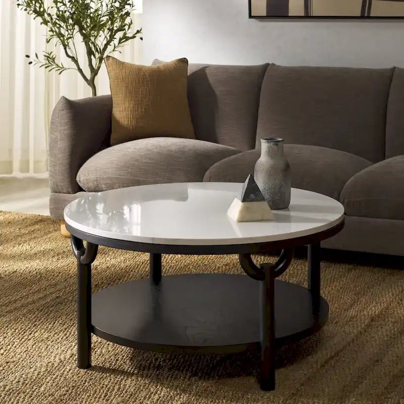 Table basse ronde à double plateau avec dessus en marbre