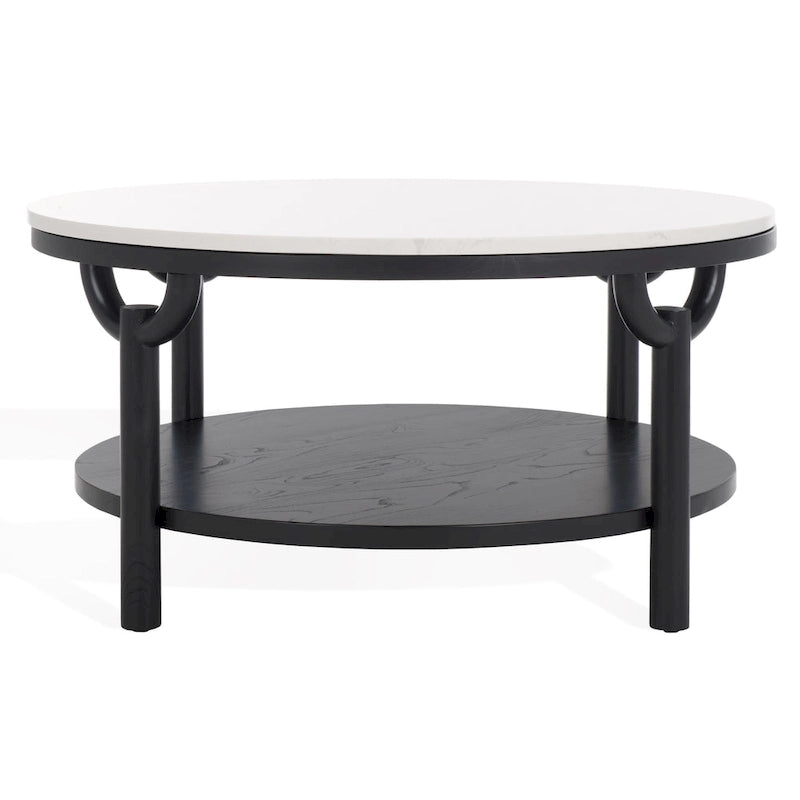 Table basse ronde à double plateau avec dessus en marbre