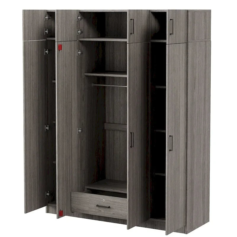 Armoire avec plusieurs options de rangement et placards supérieurs