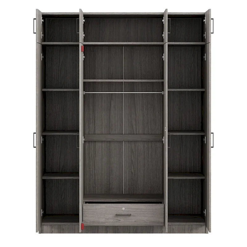 Armoire avec plusieurs options de rangement et placards supérieurs