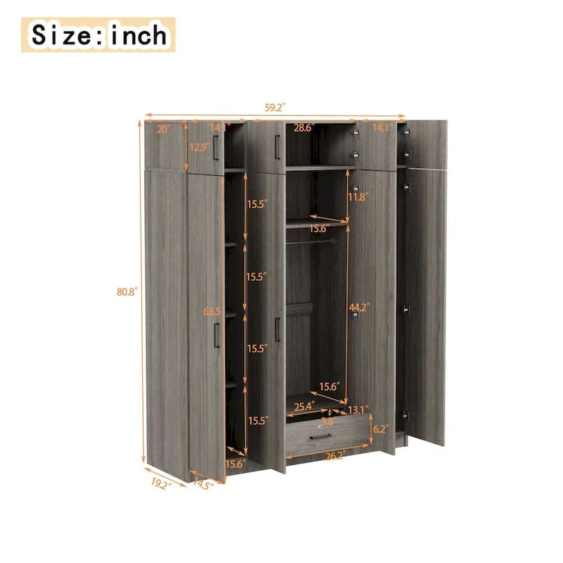 Armoire avec plusieurs options de rangement et placards supérieurs