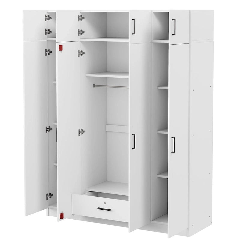 Armoire avec plusieurs options de rangement et placards supérieurs