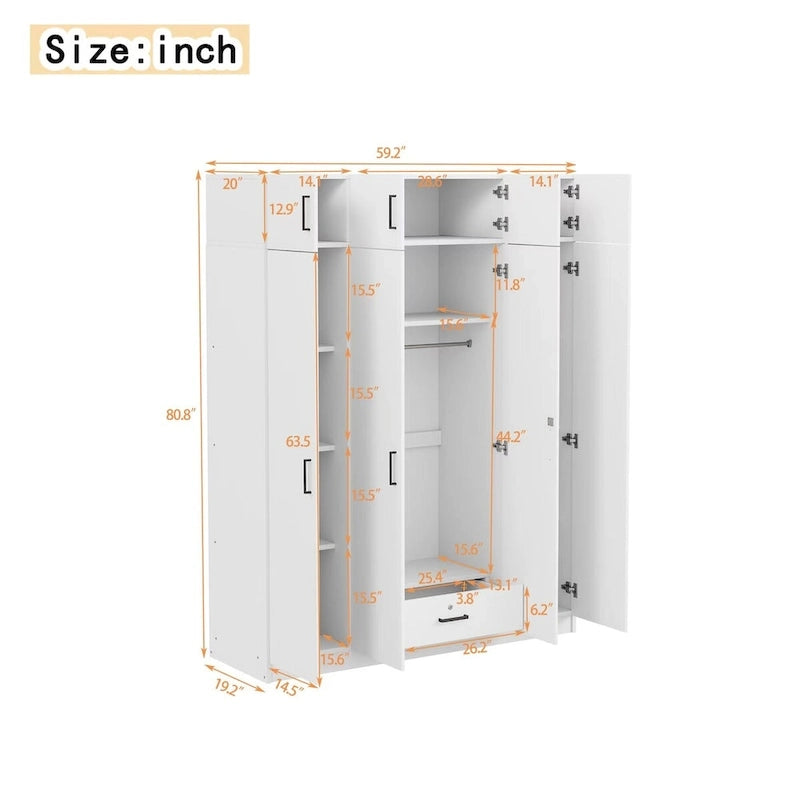 Armoire avec plusieurs options de rangement et placards supérieurs