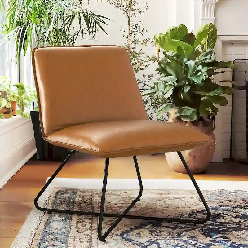 Fauteuil d'appoint en similicuir style Mid-Century Modern