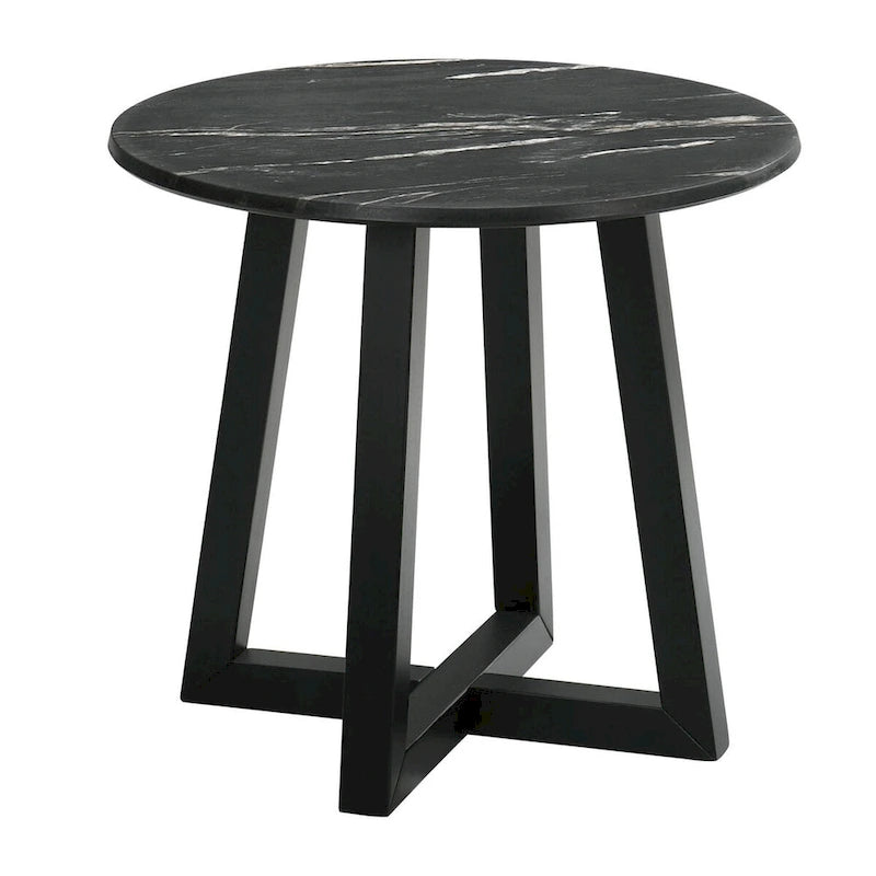 Table d'appoint noire avec plateau effet marbre