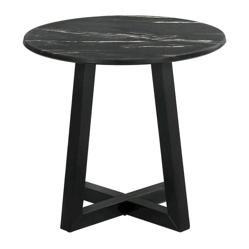 Table d'appoint noire avec plateau effet marbre