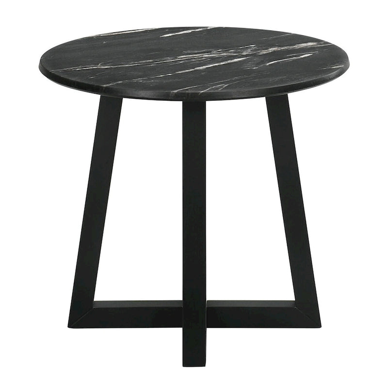 Table d'appoint noire avec plateau effet marbre