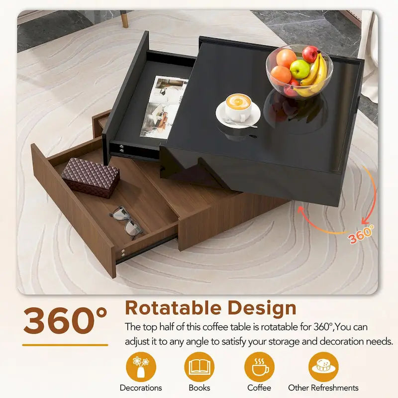 Table basse carrée rotative à 360 degrés