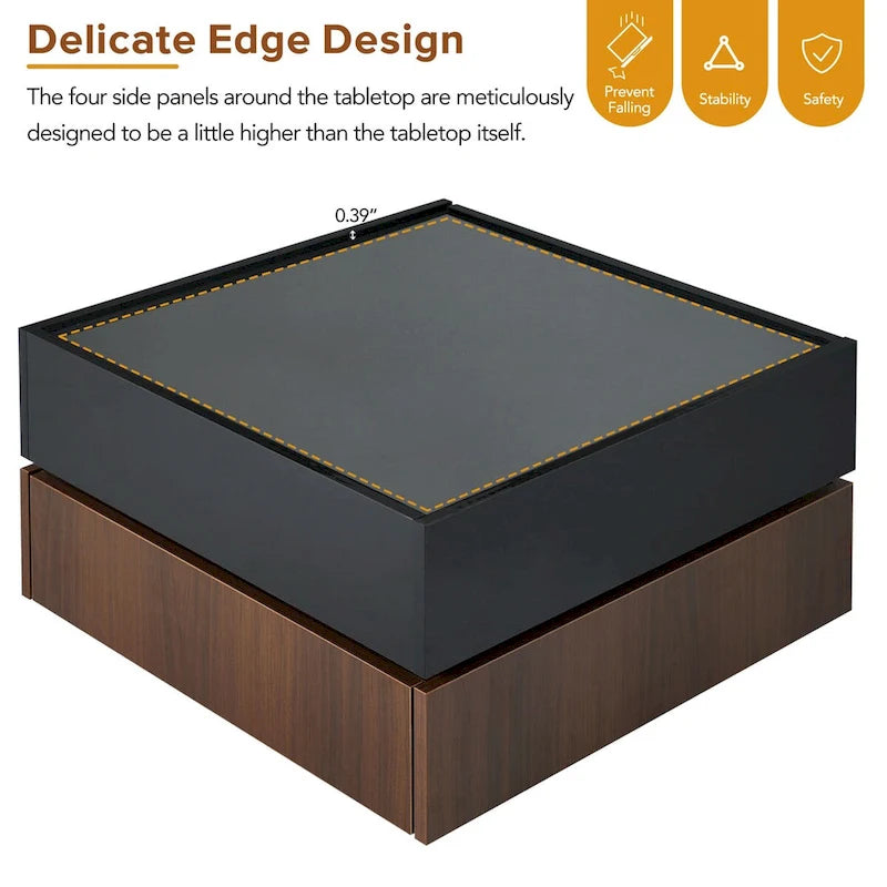 Table basse carrée rotative à 360 degrés