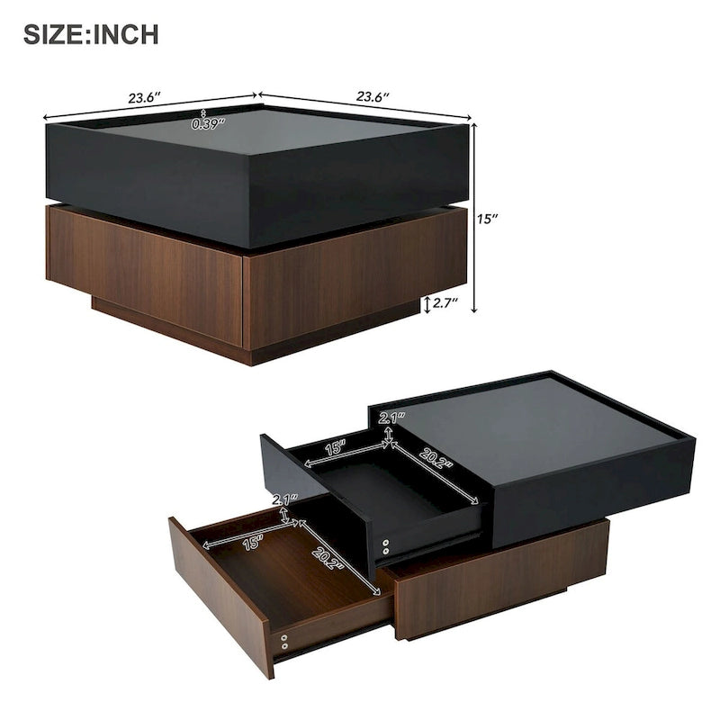 Table basse carrée rotative à 360 degrés