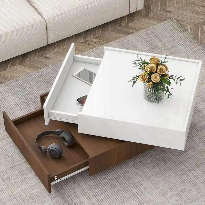 Table basse carrée rotative à 360 degrés