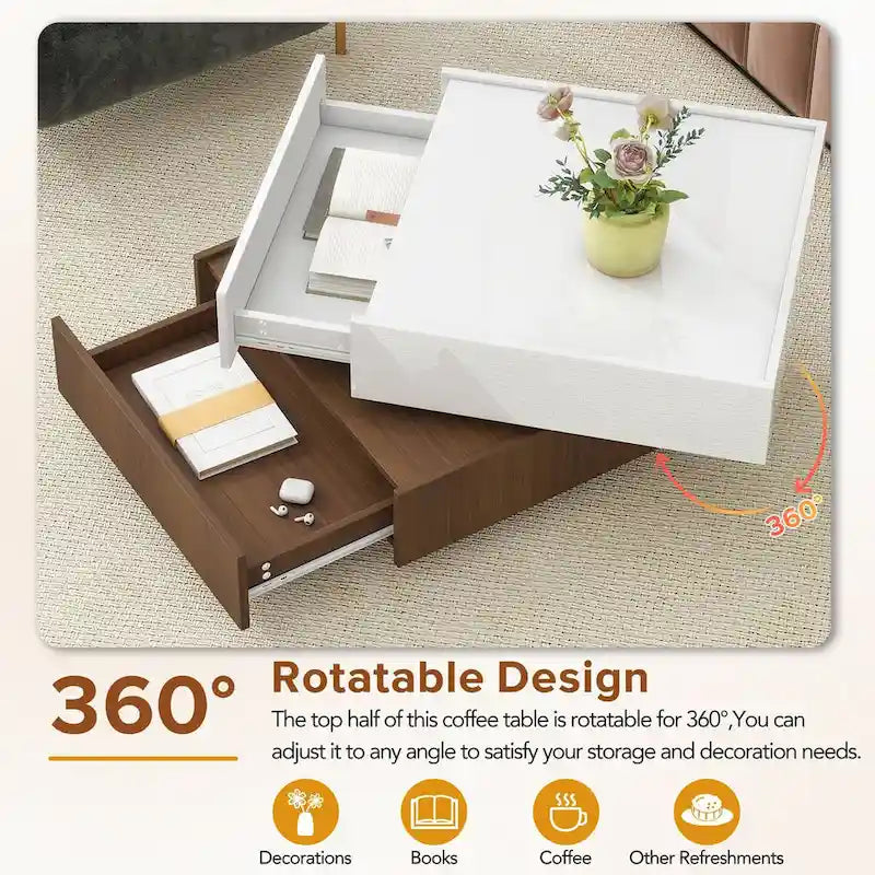 Table basse carrée rotative à 360 degrés