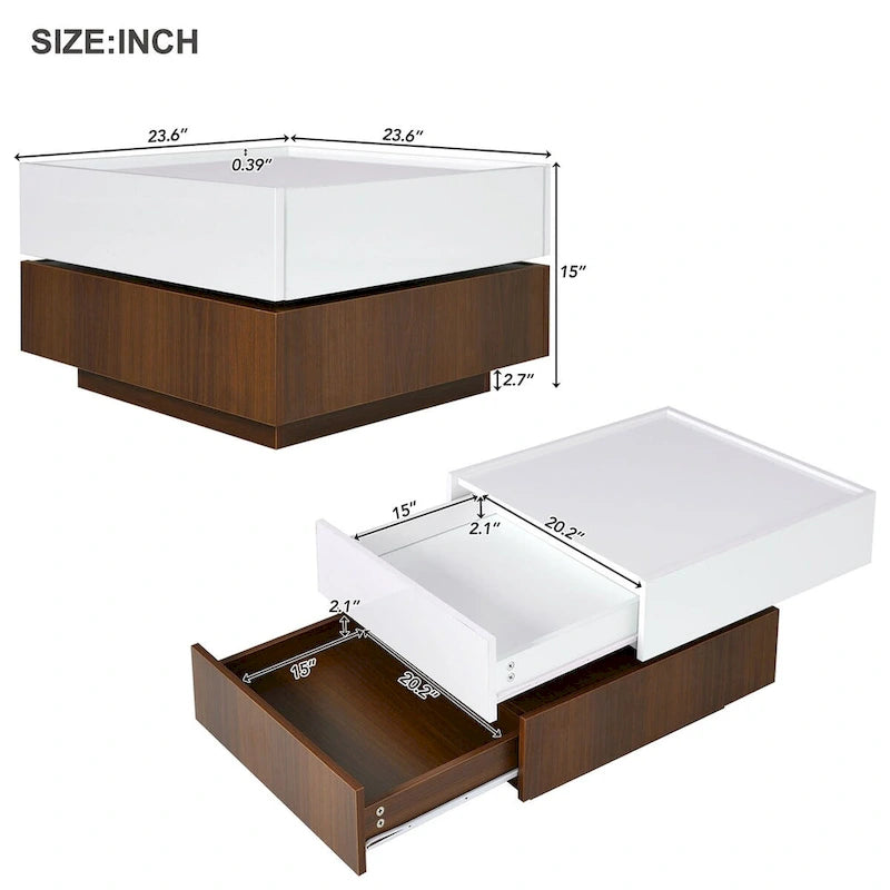 Table basse carrée rotative à 360 degrés