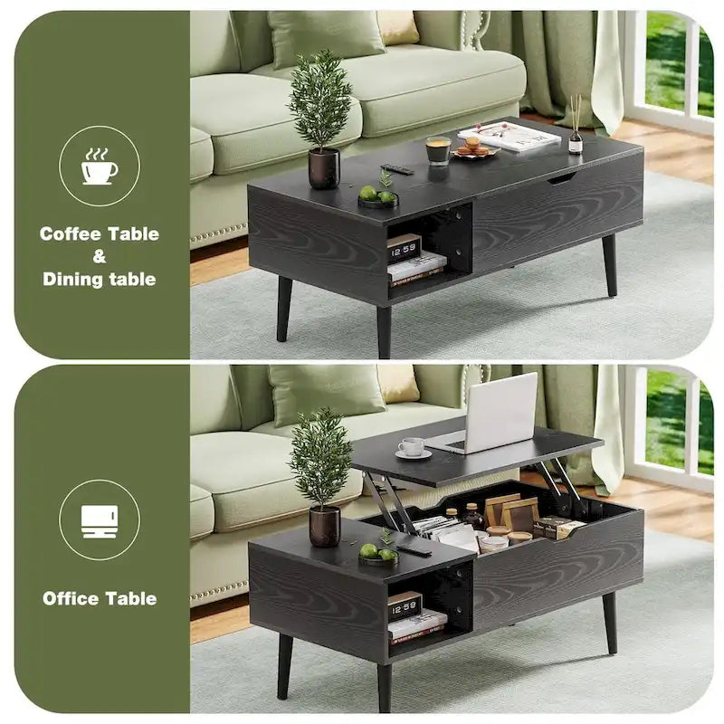 Table basse en bois avec plateau relevable